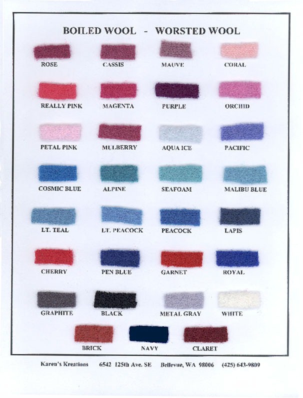 Boiled Worsted Wool Color Sample Card