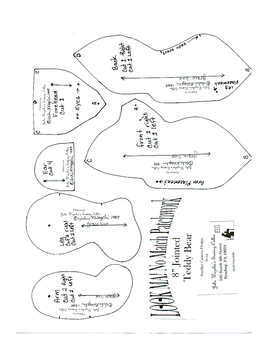 Teddy Bear Pattern Sheet --  8 1/2 " by 11"
